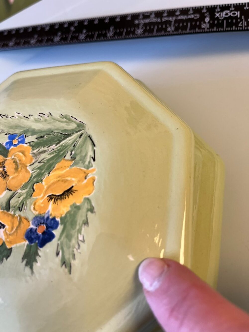 Vintage Large Ceramic Trinket Jewelry Dish Container with Lid Light Green 8" - Picture 9 of 10